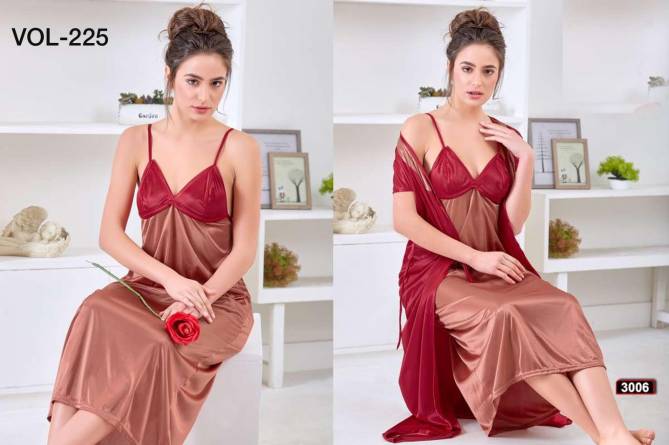 Ft Satin 225 Top With Jacket Night Wear Heavy Stain Night Suits Collection